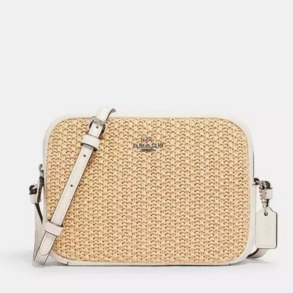 Coach Straw/Leather Mix Crossbody Bag